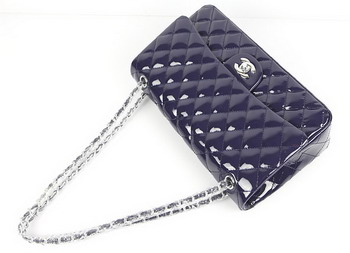 AAA Chanel Classic Flap Bag 1113 Violet Quilted Patent Silver Chain Knockoff